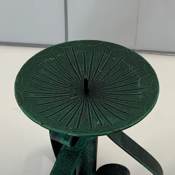 Vintage Green Verdigris Wrought Iron Pillar Candle Holder Scroll Base Hong Kong - Picture 5 of 7